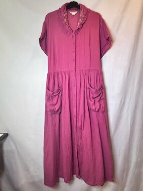 April Cornell Magenta Floral Embroidered Cotton Maxi Dress XXL Boho Beachy